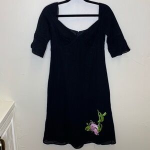 Tocca Black Embroidered Flower Vintage Style Dress